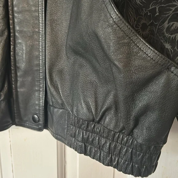 Greg Bell black leather jacket with paisley suede panels. - Picture 6 of 13